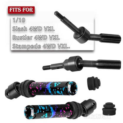 Drive Shaft Axles Upgrades Part for 1/10 Slash VXL 4X4 4WD Rustler VXL 4X4 4WD Stampede VXL 4X4 4WD,RC Steel #45 Front & Rear 4Pcs Driveshafts CVD w/Hex Hops Up,Colorful(Pink Blue Tone) - color: Colorful(pink Blue Tone) - (Axles)
