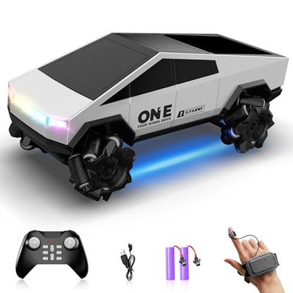 Gesture Sensing RC Stunt Car, RC Drift Car 360°Rotating Drifting RC Cars 1/28 4WD Drift RC Stunt Cars with Colorful Light 2.4GHz Remote Control Truck Gifts Toy for Kids Boys 8-12 - color: Silver