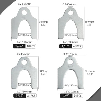 144pcs Auto Alignment Body Shim Assortment Kit 1/16" 1/64" 1/32" 1/8" Universal Car Metal Alignment Shim Spacers for Adjusting Body Parts Camber Caster