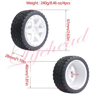 Lifehead 67mm RC On-Road Rally Car Tires and Wheels for 1/10 RC On-Road Touring Drift Car HSP Tamiya XV01 TT01 TT02B HPI Kyosho FAZER MK2 /12mm Hex - color: White a