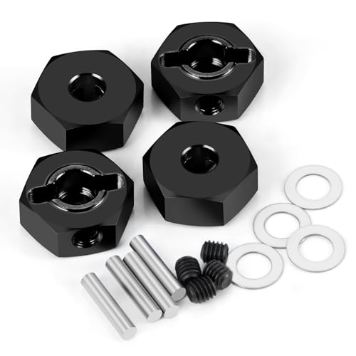 4PCS Aluminum Wheel Hex Hub Drive Adapter Combiner Coupler Compatible with Tamiya TT02 1/10 RC On Road Touring Car Upgrade Parts (Black) - color: Black