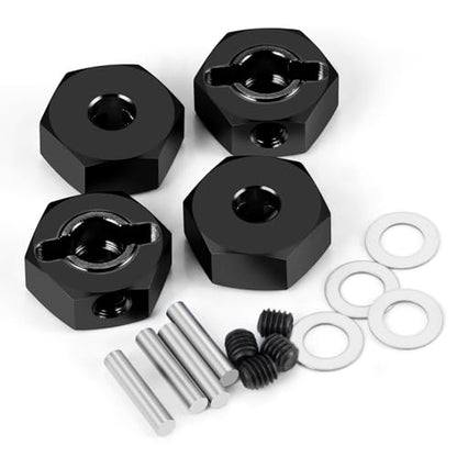 4PCS Aluminum Wheel Hex Hub Drive Adapter Combiner Coupler Compatible with Tamiya TT02 1/10 RC On Road Touring Car Upgrade Parts (Black) - color: Black