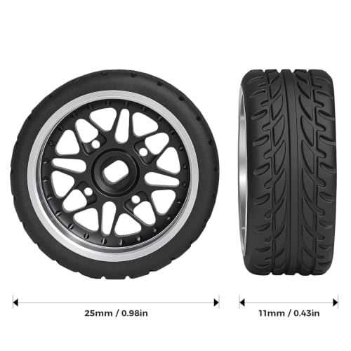 4Pcs 25mm Rc Drift Wheels & Logo Drift Car Tires for 1/24 1/28 Wltoys, [2N+2W] Aluminum Alloy Rims with High Grip Tires Simulated Tire Tread Racing Tyre for Mini-Q HGD1 Wltoys K969 K989 k929(Black) - color: 2.black