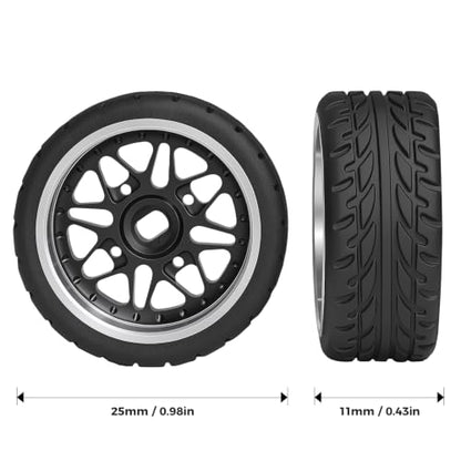 4Pcs 25mm Rc Drift Wheels & Logo Drift Car Tires for 1/24 1/28 Wltoys, [2N+2W] Aluminum Alloy Rims with High Grip Tires Simulated Tire Tread Racing Tyre for Mini-Q HGD1 Wltoys K969 K989 k929(Black) - color: 2.black
