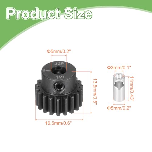 MECCANIXITY Steel 32P Gear Set with Gear Adapter 19T 5mm Shaft Motor Gears for RC Vehicles Truck Drift Car Part, Black - size: 19T