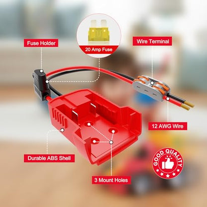 2 Pack Milwaukee M18 18V Battery Adapter Kit with Fuses, 12AWG Wiring Converter Kit for Power Wheels, DIY RC Cars & Robotics - Convert 18V Tool Battery to Kids Ride-On Toys Truck - size: 2 Pack
