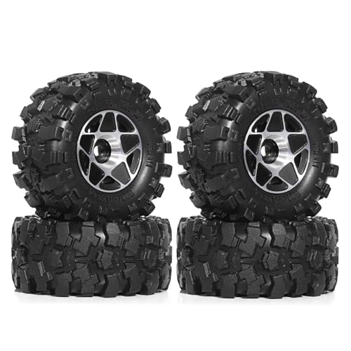 REDSPIDER 1.0 Beadlock Wheels and Tires Set（4pcs） 1.0 Crawler Tires 57 * 25mm Aluminum Alloy 1.0 Wheel 1/18 1/24 RC Crawler Tires for SCX24 TRX4M FMS FCX24 FCX18 AX24 (Black) - color: Black