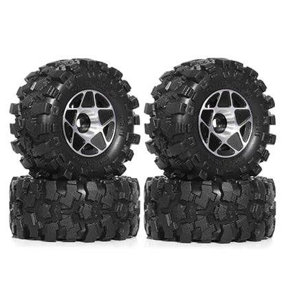 REDSPIDER 1.0 Beadlock Wheels and Tires Set（4pcs） 1.0 Crawler Tires 57 * 25mm Aluminum Alloy 1.0 Wheel 1/18 1/24 RC Crawler Tires for SCX24 TRX4M FMS FCX24 FCX18 AX24 (Black) - color: Black