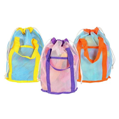 3Pcs Foldable Toy Storage Bag, Large Capacity Sea Shell Bags for Beach, Portable Toy Storage Bag with Zipper and Strap, Storage Bucket for Sandbox - size: 3P-SEABAG