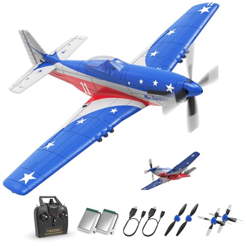 P51 Mustang RC Plane 4 Channel - 2.4G Remote Control Airplane for Adults with 3 Flight Modes to Learn, RTF RC Airplane with X-Pilot Stabilization & One-Key Aerobatics for Beginners - color: Red