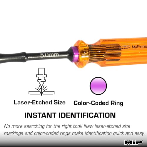MIP 9802 5.0mm Metric Hex Nut Driver RC Tool – Precision Grip Hex Screwdriver with Deep Socket for RC Car Repair, Made 100% in USA - size: 5.0mm