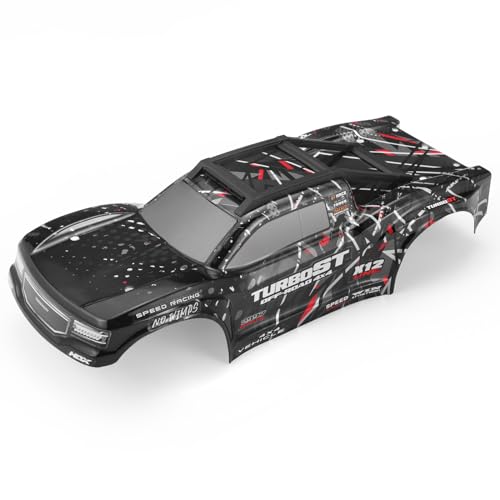 HAIBOXING 1/12 RC Car Spare Parts Body Shell Black for 2997A, Brushless RC Truck Replacement Part Car Body with Roof Racks/Rails & Top Light (2997A-BM01 & T2700 & T2707)