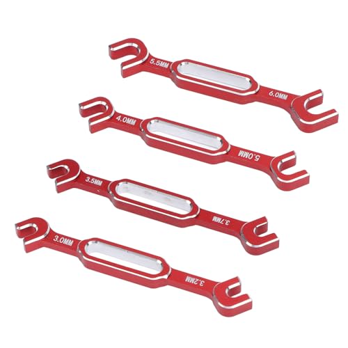 RC Turnbuckle Wrench, 4PCS 3.0 3.2 3.5 3.7 4.0 5.0 5.5 6.0mm Aluminum Alloy Nut Ball Joint Remover Repair Wrench Kit for RC Car Model (Red)