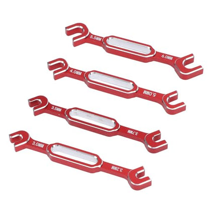 4PCS RC Turnbuckle Wrench, Turnbuckle Nut Ball Joint Remover Aluminum Alloy RC Repair Tool Set with 3.0 3.2 3.5 3.7 4.0 5.0 5.5 6.0mm (Red)
