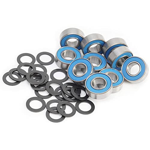 TRA Kit 5116 Ball Bearings, Blue Rubber Sealed 5x11x4mm (10) with 1985 PTFE-Coated Washers, 5x8x0.5mm (20) for Traxxas