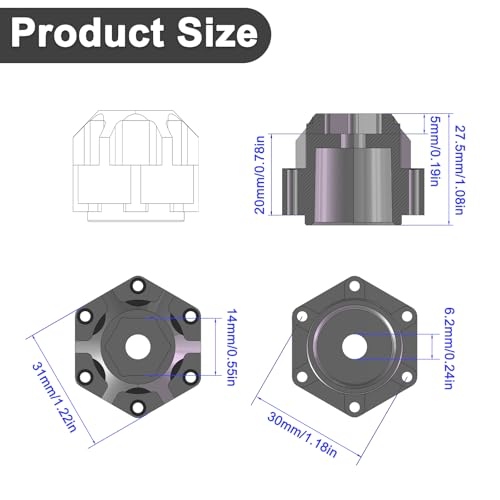 LRFHL 1/10 6x30 to 14mm Hex Adapters for 1/10 Proline Arrma Senton Granite | 20mm Thickness, Aluminum Wheel Hex Hub Adapter Upgrade Parts, Black - color: Black 14mm