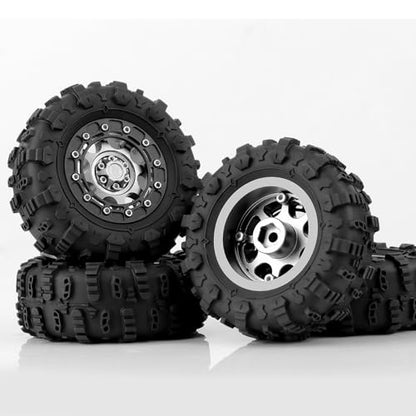 1.3" Beadlock Wheels & M/T Tires for TRX4M SCX24 Ascent-18 | RC Aluminum Beadlock Wheels Secure Mud Terrain Tires for 1/18 1/24 RC Micro Crawlers Upgrades - color: Dark Titanium