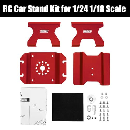 INJORA Aluminum 80g RC Car Stand with Shock Holder for 1/24 1/18 RC Crawler Upgrade(Red) - color: Red
