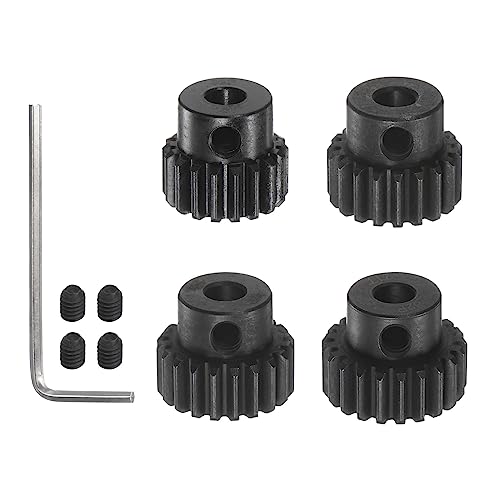HARFINGTON 32P Hardened Pinion Motor Gear Set 4pcs 18T 19T 20T 21T Fit 5mm RC Motor Shaft 0.8 Metric Pitch 32 Pitch Gears for RC Car, with Hex Key