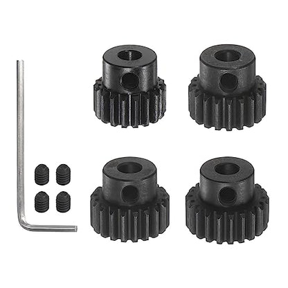 HARFINGTON 32P Hardened Pinion Motor Gear Set 4pcs 18T 19T 20T 21T Fit 5mm RC Motor Shaft 0.8 Metric Pitch 32 Pitch Gears for RC Car, with Hex Key