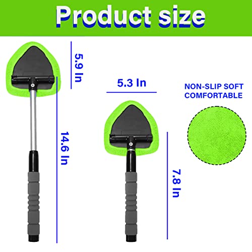 Moly Magnolia Windshield Cleaner Tool, 4 Pads, 19.29 Inch Reach, Green | For sedans, SUVs, trucks, washable microfiber covers, 180° swivel head, aluminum shaft, PP grip, car interior accessories - color: Green