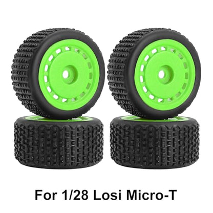 Pre-Mounted Pin Buggy Tires and Wheels Rims Hub Tires Set for 1/24 Losi Micro-B 1/28 Losi Micro-T Wltoys 244016 Upgrade Part (Green Micro-T) - color: Green Micro-t