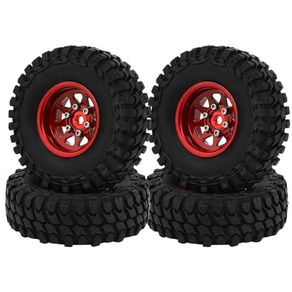 1.0 Beadlock Wheel Soft Tires Set -3.78mm Offset Wheel Rims for 1/18 1/24 RC Crawler Car Axial AX24 SCX24 FMS FCX24 TRX4M (red) - color: Red