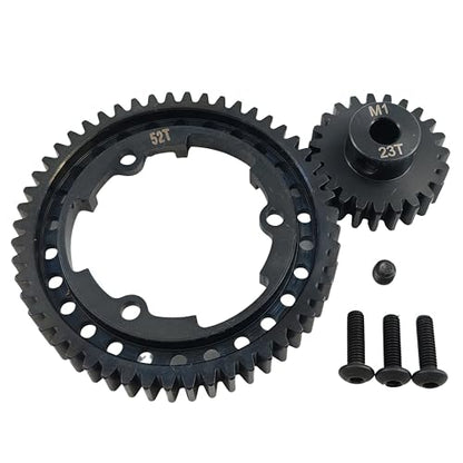 Hardened Steel 1.0 Mod Spur Gear with 23T Pinion for X-Maxx Maxx E-Revo (52T) | 1/5 Scale,1/7 XO-1,1/10 Maxx,E-Revo 2.0 VXL,Heavy Duty,Upgrade Parts,6449 Compatible,High Strength - style: 52T