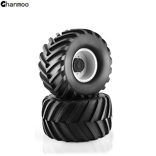 1/10 RC Monster Truck Tires and Hard Plastic Wheels Rims 12mm Hex Rubber Buggy Off Road Tyres with Foam for 1:10 Scale Truck Car Traxxas VXL 2WD Hoss 4x4 HSP HPI Tamiya Kyosho 4PCS (White) - color: White