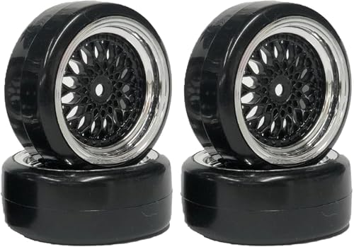 1/10 Drift Wheels Tires Set,AMZSTAR 4PCS 63mm RC Hard Tyre with Plastic Wheel Rims 12mm Hex for 1/10 RC On Road Racing Touring Drifting Car for Tamiya TT01 HSP HPI Kyosho (Black Silver,Offset:6mm) - color: Black Silver,offset:6mm