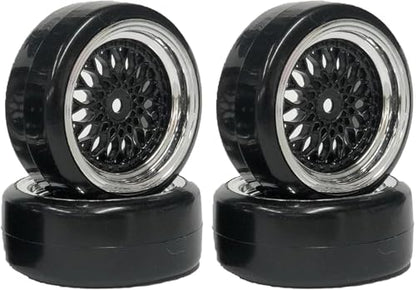 1/10 Drift Wheels Tires Set,AMZSTAR 4PCS 63mm RC Hard Tyre with Plastic Wheel Rims 12mm Hex for 1/10 RC On Road Racing Touring Drifting Car for Tamiya TT01 HSP HPI Kyosho (Black Silver,Offset:6mm) - color: Black Silver,offset:6mm