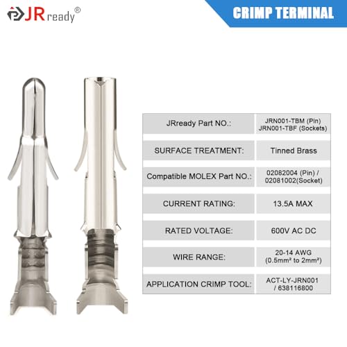JRready ST6423 MLX 2.13mm Diameter Crimp Terminals, Pin and Sockets 14-20AWG, Compatible with Molex MLX Male & Female Crimp Terminals (50 Pair) - size: MLX 50Pair Terminal Kit