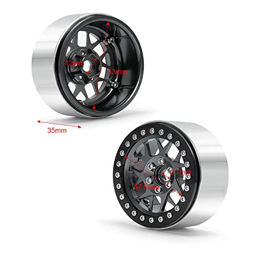 2.2inch Beadlock Wheels Rims 35mm for 1/10th Scale RC Rock Crawler Model Car -Pack of 4 (Titanium color) - color: Titanium