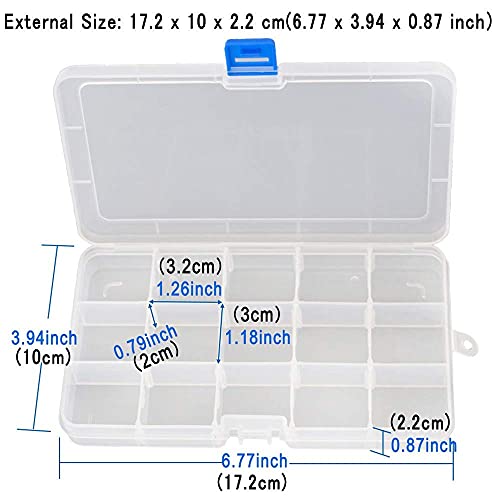 Qualsen 15 Girds Bead Organizer with Adjustable Dividers(12 Pack)，Earring Organizer Box and Small Plastic Organizer Box for Jewelry, Beads, Earrings, Crafts, Screws and Fishing Tackles Small Items - size: 15 Gird-12pcs