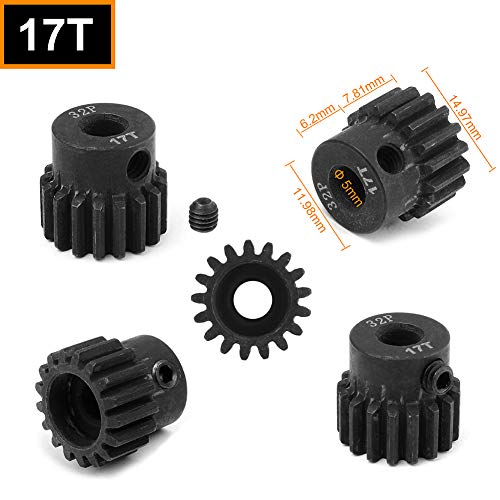 Hobbypark Metal Steel 32 Pitch Pinion Gear Set 5mm Shaft Hole 17T 18T 19T 20T 21T Motor Gears Kit for RC Car (5-Pack)