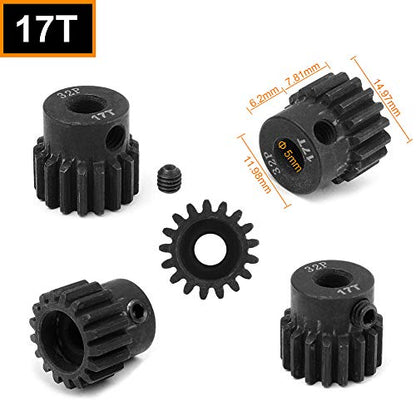 Hobbypark Metal Steel 32 Pitch Pinion Gear Set 5mm Shaft Hole 17T 18T 19T 20T 21T Motor Gears Kit for RC Car (5-Pack)