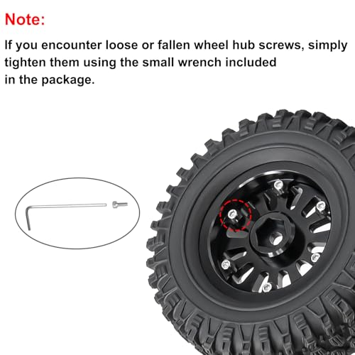 LRFHL 1.3" Beadlock Wheel Tires Aluminum for SCX24 TRX4M, 4PCS, Gold | Upgraded 1.45-inch Wheel, 1/24 SCX24 1/18 TRX4M RC Crawler Car Upgrade - color: Black Tires+ Gold Wheels-1