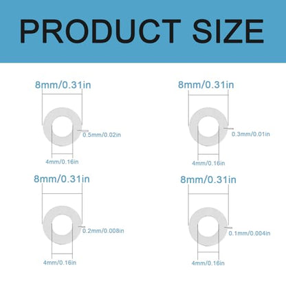 48 Pcs M4x8mm Steel Thin Flat Washer Set for M4 Bolt Electronics Repair | 0.1 0.2 0.3 0.5mm Thickness, 12pcs Each Size, Stainless Flat Spacers, Electronics Assembly, Mechanical Repair - size: M4X8