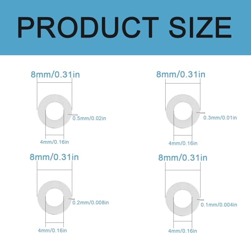 48 Pcs M4x8mm Steel Thin Flat Washer Set for M4 Bolt Electronics Repair | 0.1 0.2 0.3 0.5mm Thickness, 12pcs Each Size, Stainless Flat Spacers, Electronics Assembly, Mechanical Repair - size: M4X8