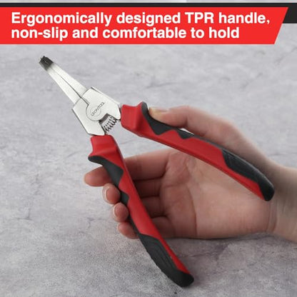 8 Inches Lock Ring Pliers Bent Nose Reverse Pliers with Hole | Flat Snap Ring Pliers for Transmission Transfer Cases, Special Circlip Pliers, Angle Tip Retaining Ring Pliers Spreader - size: 8" Bent Nose with Hole