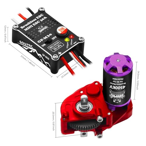 GOUPRC 1224 4500KV Brushless Outrunner Motor with Transmission & Upgrade 30A Brushless Esc for SCX24 RC Crawler Axial 1/24 RC Car Truck - style: Red Transmission
