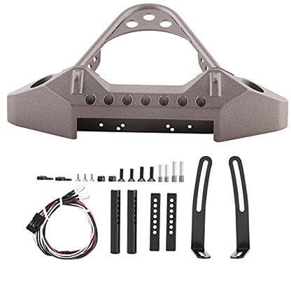 ZJchao RC Bumper, RC Front Bumper Metal Front Upper with 2 LED Lights for ‑4 1/10 Scale Crawler (Ti Color) - color: Ti Color