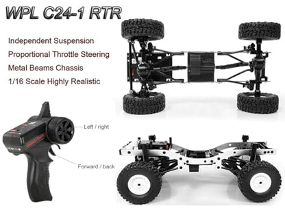 HLSFWDRIVE WPL C24-1 RC Rock Crawler RC Truck 4x4 1/16 Scale All Terrain | RC Crawler Off Road Remote Control Pickup 2.4G RTR with Proportional Throttle Steering Led Light Adult