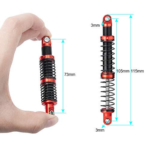Que-T 4pcs Metal Shock Absorber Damper for 1/10 RC Crawler Car SCX10 D90 TRX4 TRX6 (105mm) - size: 105mm