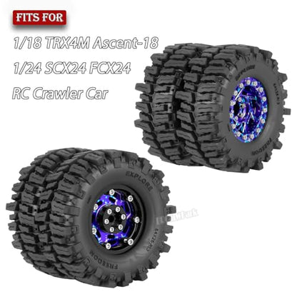 1.3 Dually Beadlock Wheels Tires for RC Crawler Car 1/18 TRX4M Ascent-18,1/24 SCX24 FCX24,RC Off Road Buggy Rally Truck Wheels and Tires,Adjustable Offset Wheels,7mm Hex Rims,Purple Blue - color: Purple Blue Tone - (4pcs 1.3 Beadlock Tires)