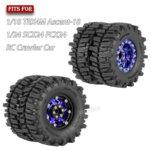 1.3 Dually Beadlock Wheels Tires for RC Crawler Car 1/18 TRX4M Ascent-18,1/24 SCX24 FCX24,RC Off Road Buggy Rally Truck Wheels and Tires,Adjustable Offset Wheels,7mm Hex Rims,Purple Blue - color: Purple Blue Tone - (4pcs 1.3 Beadlock Tires)