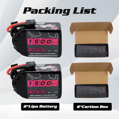 CNHL 1500mAh 6S LiPo Battery 22.2V 130C with XT60 Plug (2 Packs) | High discharge RC battery for FPV racing drones, freestyle quadcopters, RC helicopters, and airplane models.