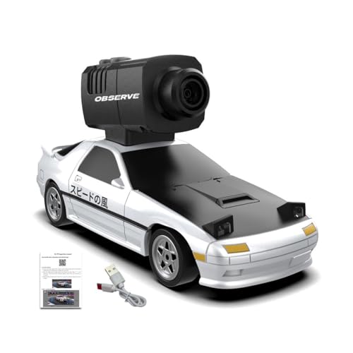 Mini 4WD RC Drift Car with Camera, Full Proportional High Speed Remote Control Vehicle, APP Controlled RC Racing Car with Gyroscope Drift System, LED Lights, Rechargeable Battery - color: White