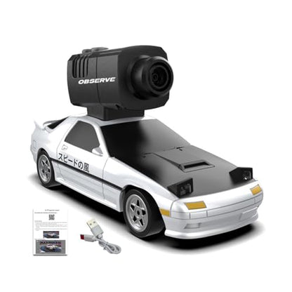 Mini 4WD RC Drift Car with Camera, Full Proportional High Speed Remote Control Vehicle, APP Controlled RC Racing Car with Gyroscope Drift System, LED Lights, Rechargeable Battery - color: White