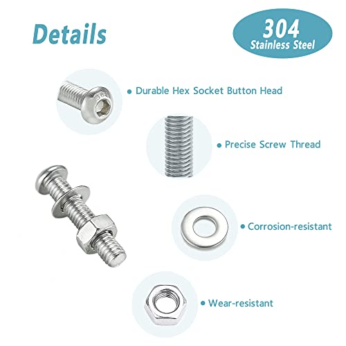 KADRICK 180PCS M5 Screw Kit,Hex Socket Button Head M5 Bolts 8mm-30mm | 304 Stainless Steel,M5 Screws Nuts Washers Kit with 1 Hex Allen Wrench - size: SS M5 180Pcs 10-30mm